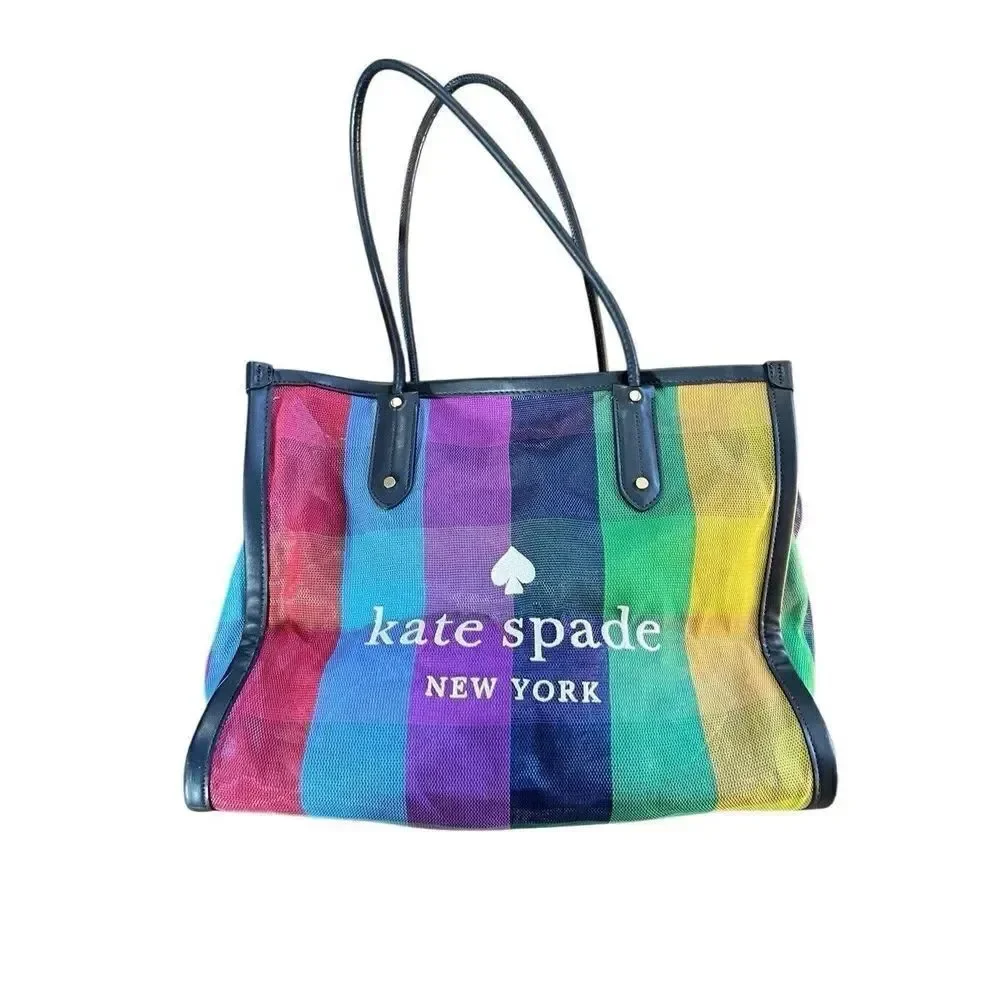 NWOT Kate Spade Ella Extra Large Rainbow Mesh Bag Tote Zip Top Embroidered Logo
